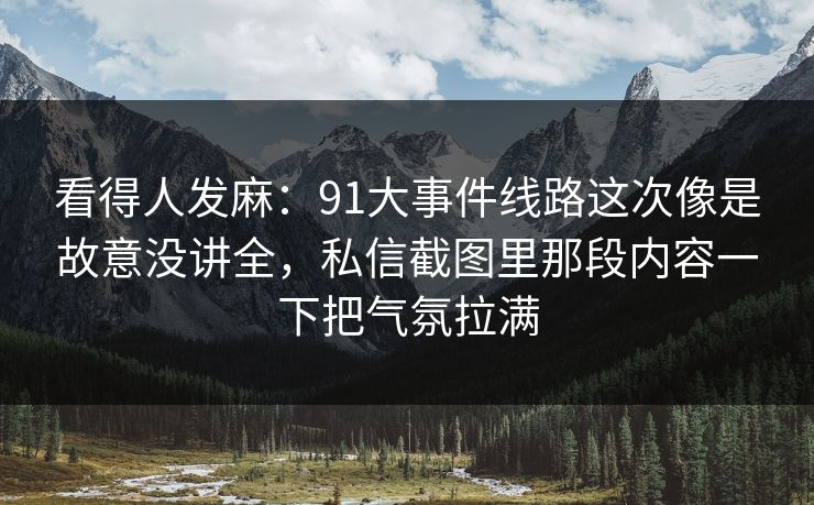看得人发麻：91大事件线路这次像是故意没讲全，私信截图里那段内容一下把气氛拉满